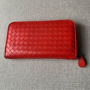 Bottega Veneta Red / Coral zip around wallet